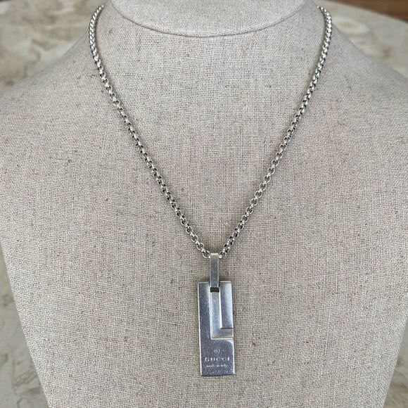 Gucci “G” Solid 925 Sterling Silver Pendant & 16” Sterling Silver Rolo Chain - Picture 2 of 11